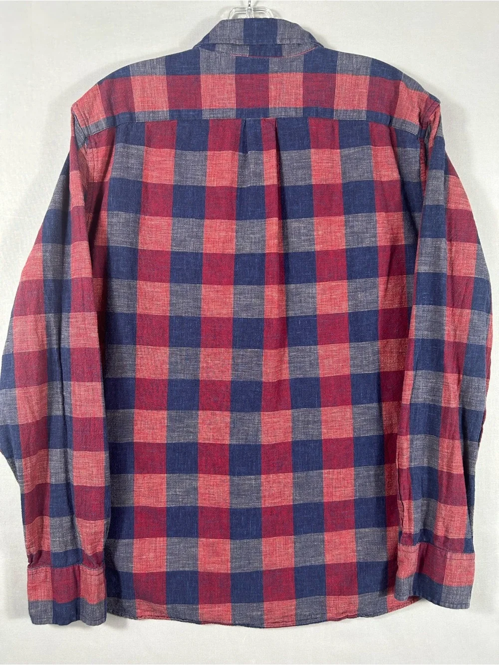 J.Crew Men Slim Fit Shirt Large Navy Red Plaid Buffalo Checkered Cotton